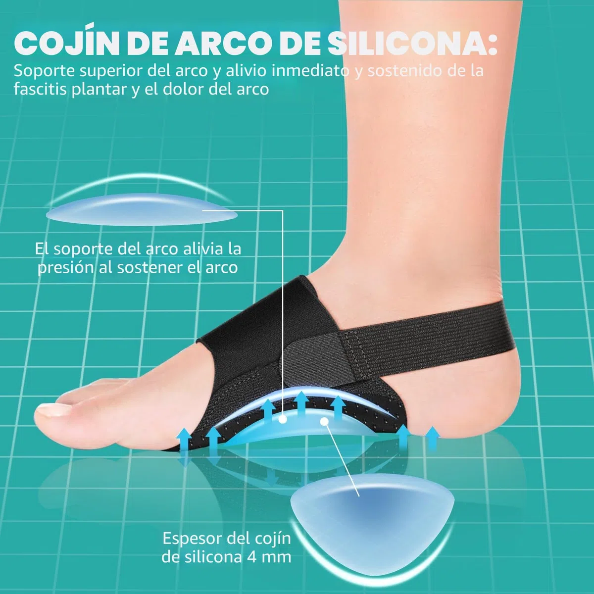 Ajustable Arco Para Soporte: con Gel Compresion Almohadilla de Aliviar Plantar Fascitis Dolor Hombre Mujer