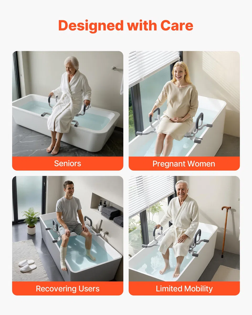 VEVOR Tabla de Bañera con Brazos y Respaldo, Asiento de Bañera con Mango Carga de 100 kg, Ancho de 740 mm o 790 mm Silla Giratoria de 360° para Adultos, Personas Mayores, Personas con Discapacidad