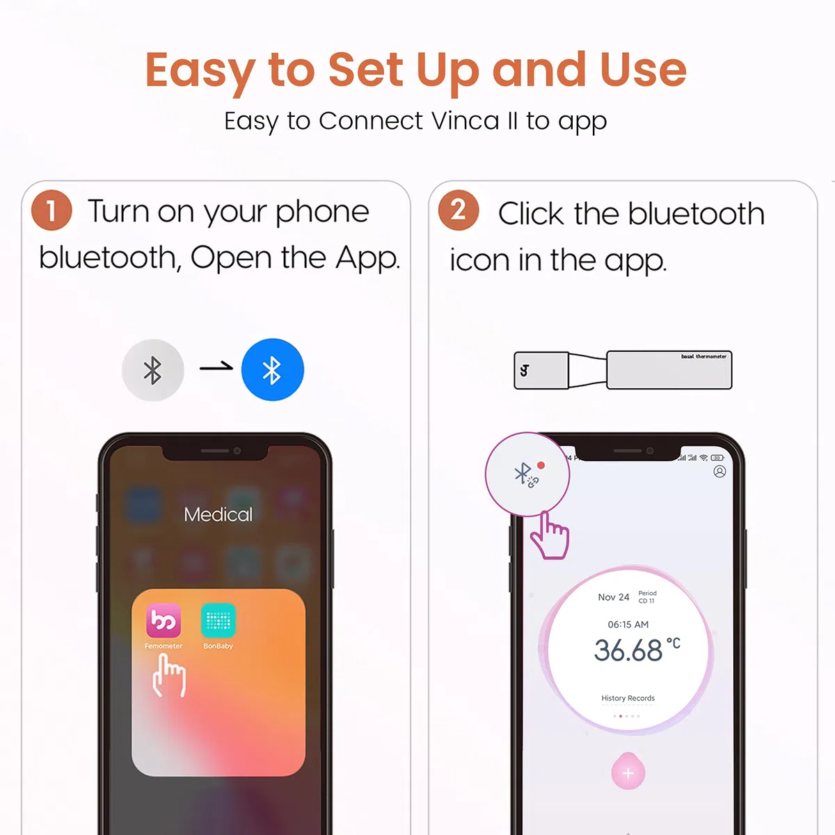 Femometer Vinca II - Termómetro basal digital Bluetooth con aplicación inteligente (iOS y Android) para control de ciclo de ovulación, color dorado