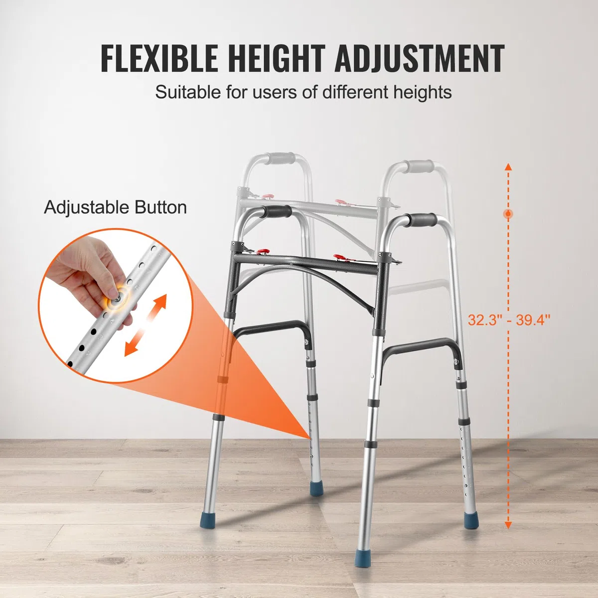 VEVOR Andador Plegable Capacidad de Carga 158 kg Andador de Ayuda para Movilidad de Aluminio Altura Ajustable de 8 Niveles 820-1000 mm Manijas Duraderas para Personas Mayores, Discapacitadas