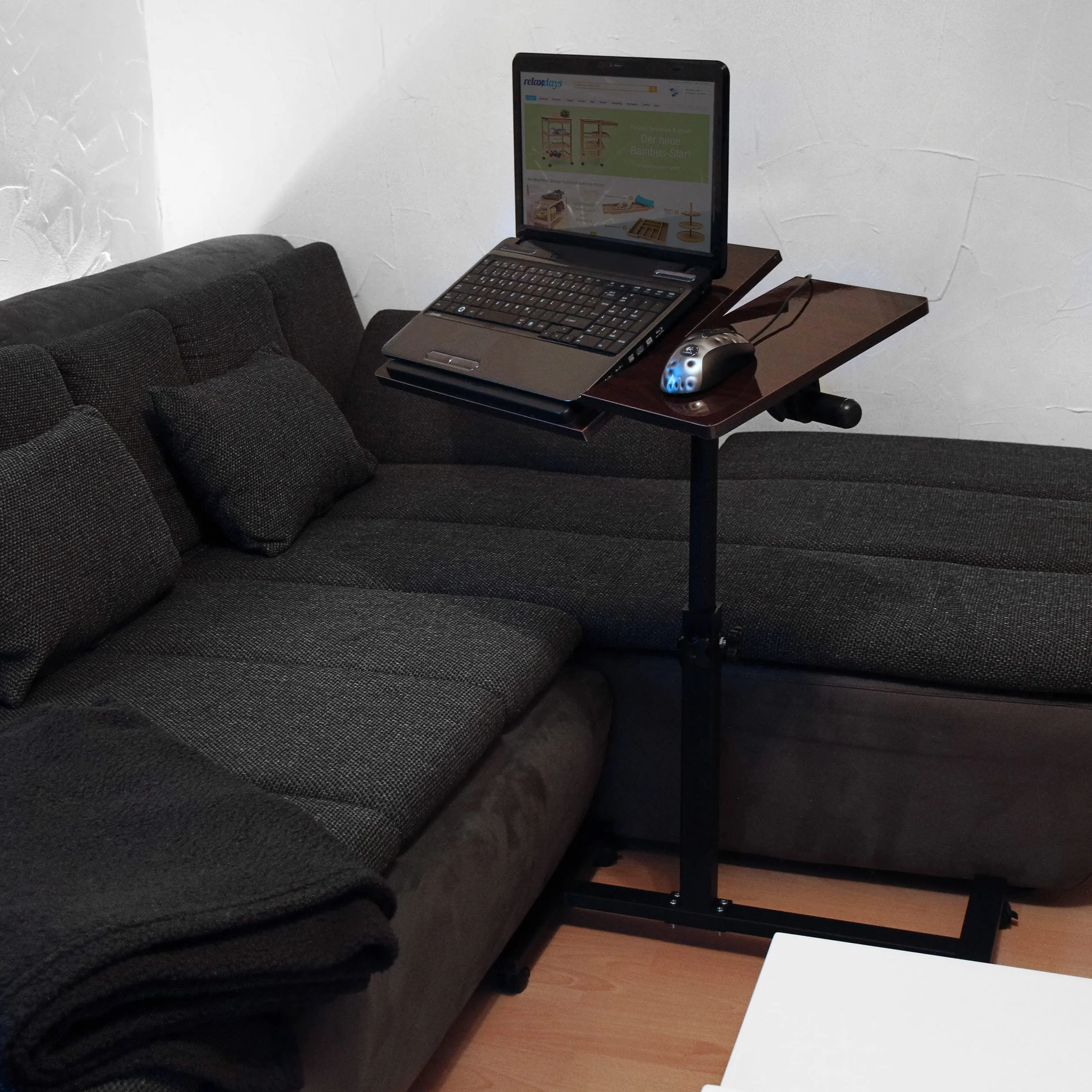 Relaxdays Mesa Ordenador Portátil, Altura Ajustable, Soporte Laptop, Ruedas, Giratoria, Inclinable, 95x60x40,5 cm, Negro
