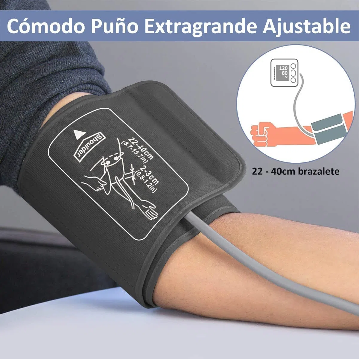 CAZON Tensiómetro de Brazo, Monitor de presiónarterial para uso doméstico. Detector electrónico defrecuencia cardiaca con brazalete 22-40cm,2X120memoria (Negro)