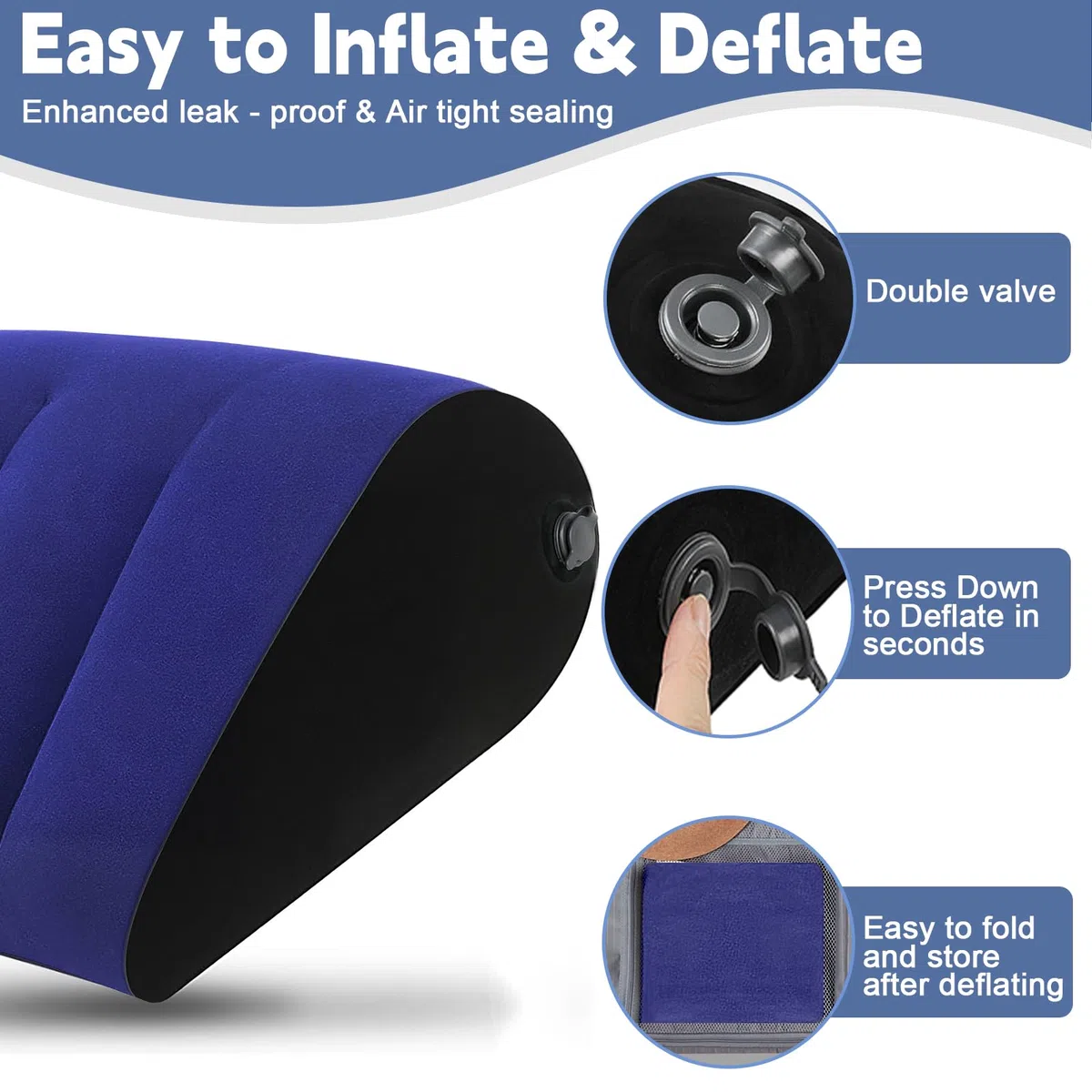 Cojín de cuña cojín Hinchable para piernas – Portátil Plegable Cojines Decorativos, cojín para Yoga, Dormir, Viaje, Camping, cojín Lumbar para el Dolor de Espalda y el Alivio de la presión
