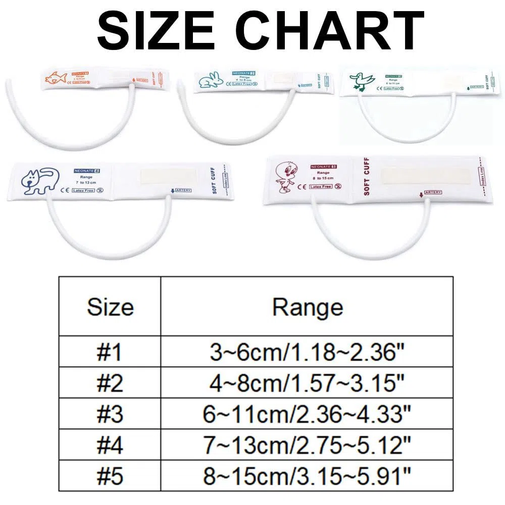 Pulsera veterinaria desechable de presión arterial de 5 piezas con conector BP 05 para animales, pulsera de bebé NIBP de repuesto de tubo único de 3-6 cm