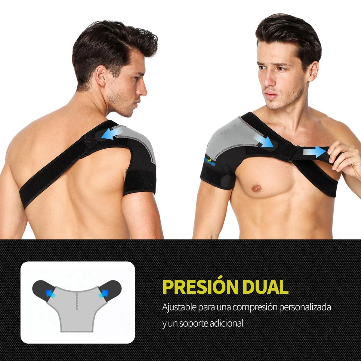 Hombrera para Mujeres y Hombres – Ajustable, Cómodo y Ligero, Vendaje de Hombro Ideal para Dolor, Esguince y Mayor Estabilidad, Talla Única (Derecho)