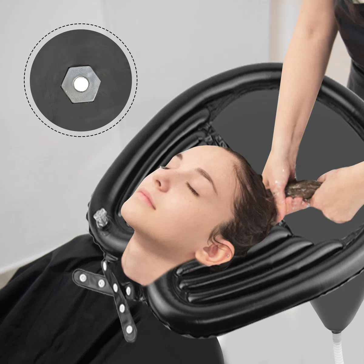 Lavabo inflable, AolKee lavacabezas portatil para casa, champú para discapacitados, ancianos, mujeres embarazadas, con bomba de aire, tubo inflable, pegatinas de mantenimiento de pvc, negro