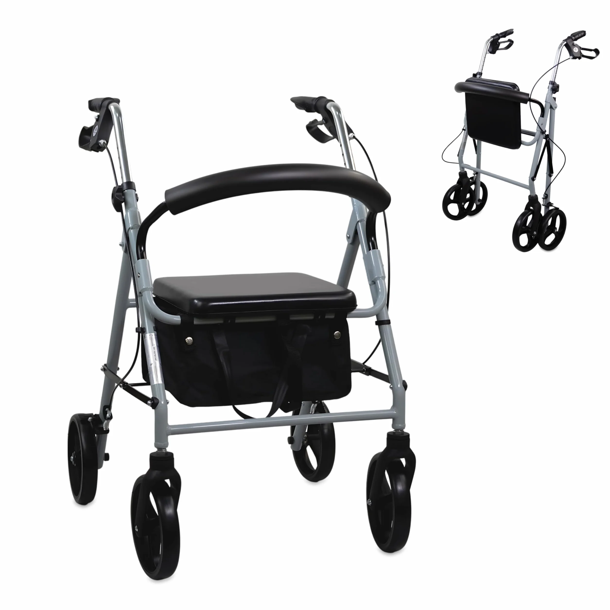 Mobiclinic®, Andador para ancianos, Ruedas grandes calle, Plegable, Con cesta de tela y asiento, Fabricado en aluminio, Ligero, Resistente, Freno manetas, Marca española, Modelo sofía, Gris