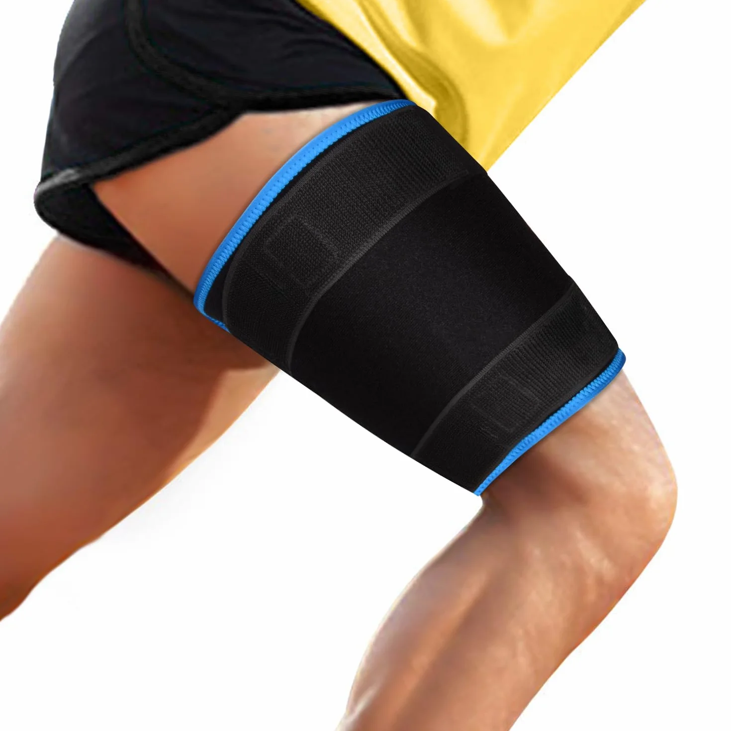 supregear Soporte Muslo, Soporte Ajustable para la Lngle del Muslo, Manga de Compresión del Muslo Cuádriceps, Soporte de Cadera para la Recuperación de Lesiones Musculares Hombres/Mujeres, Azul