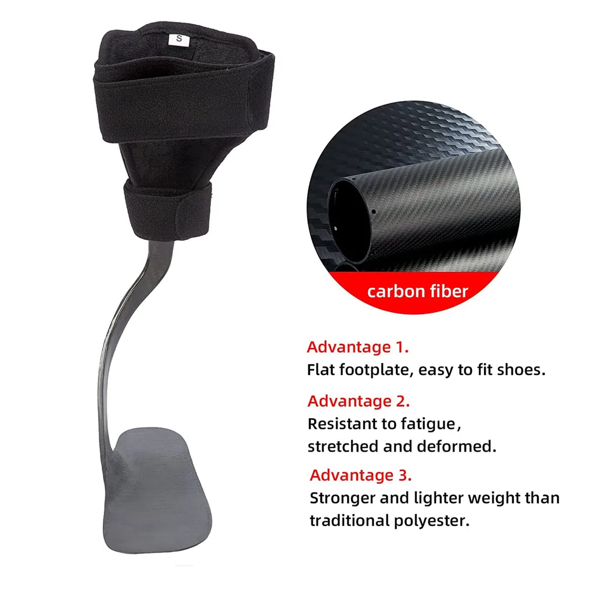 Soporte de fibra de carbono AFO para pie caído, accidente cerebrovascular, hemiplejia, ortesis de tobillo, CVA, MS, soporte de asistencia para la marcha