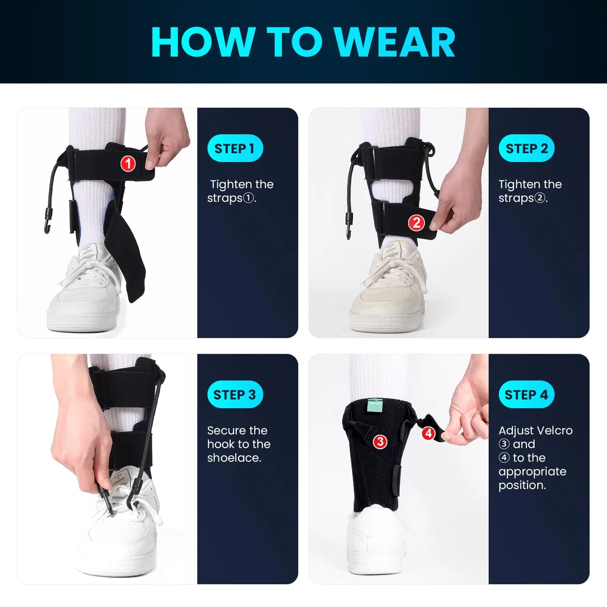 Welnove AFO Soporte para pie caído – Soporte ortopédico para caída de pie - Ortesis ajustable para caída del pie, suave y cómoda, se adapta a ambos pies, mejora la marcha y estabilidad
