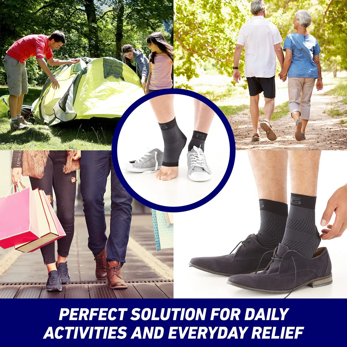 Neo G Medias de Compresión para Fascitis Plantar - Talla L - Calidad de Grado Médico, almohadilla de silicona. Ayuda a aliviar la fascitis plantar, la presión y dolor en el talón - 1 par - Unisex