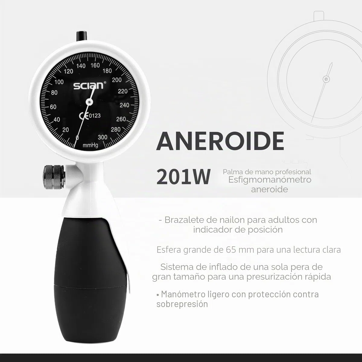 SCIAN - Tensiómetro manual de brazo aneroide con brazalete europeo (22-42 cm), incluye bolsa de transporte para enfermeras, médicos y personas mayores