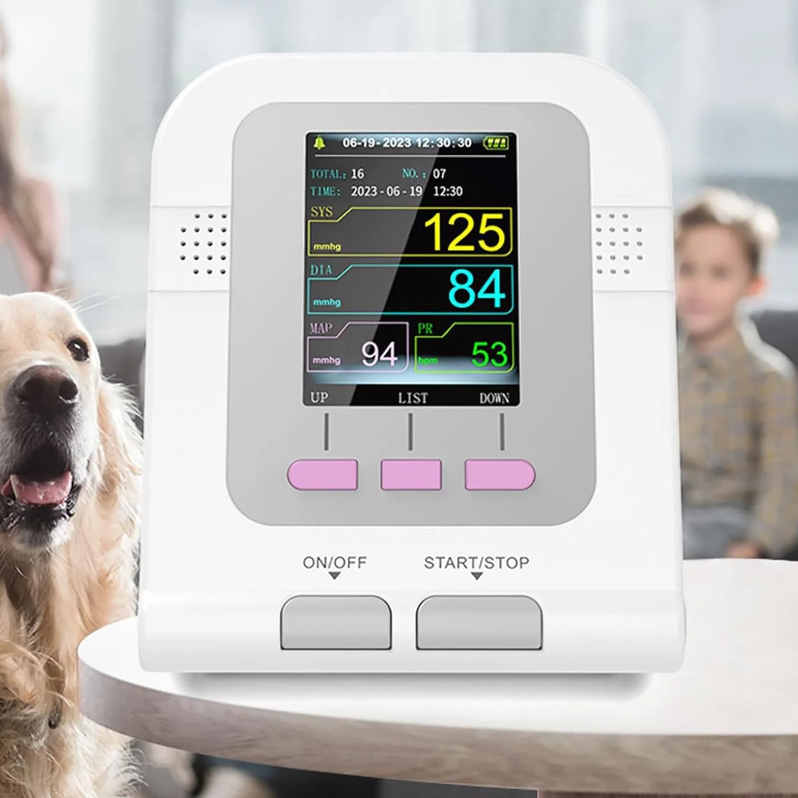 Monitor Veterinario de Presión Arterial Digital Esfigmomanómetro Electrónico 3 Manguitos Pantalla LCD