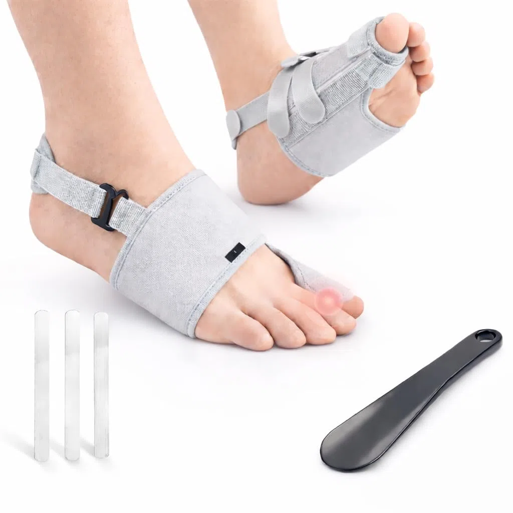 Férula para dedo gordo del pie, soporte Turf Toe para fracturas, lesiones y esguinces, 3 placas de acero inoxidable, correa de talón desmontable y calzador Gris derecho