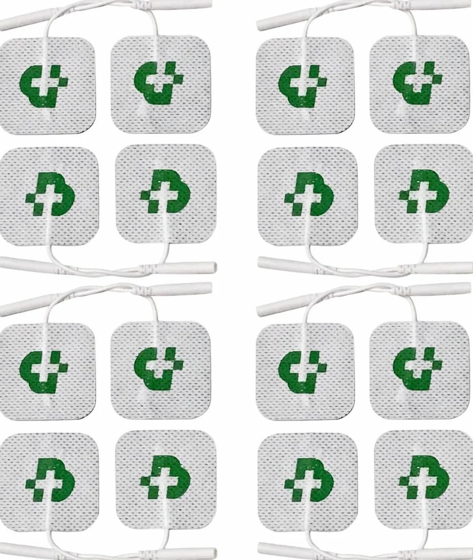 TESMED 16 Electrodos (50x50 mm), Compatible con Todas Las Marcas de electroestimuladores con Cables de conexión de 2 mm, No Necesitan Gel