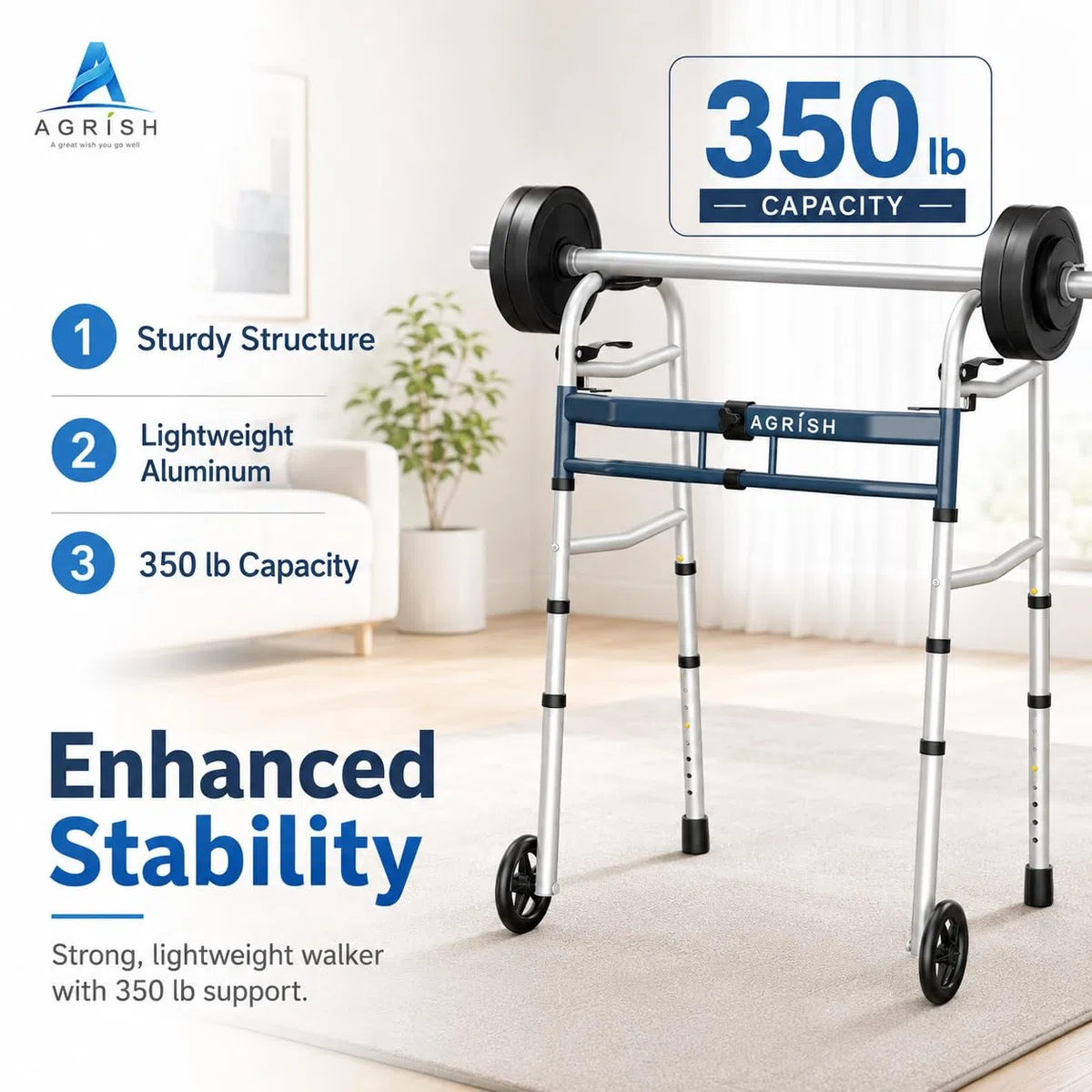 Agrish Andador Estrecho para Espacios Reducidos, Anchura 5 Niveles Altura 10 Niveles Regulable, Tacataca Plegable para Puertas Angostas, Caminadores Ligeros para Ancianos Mayores