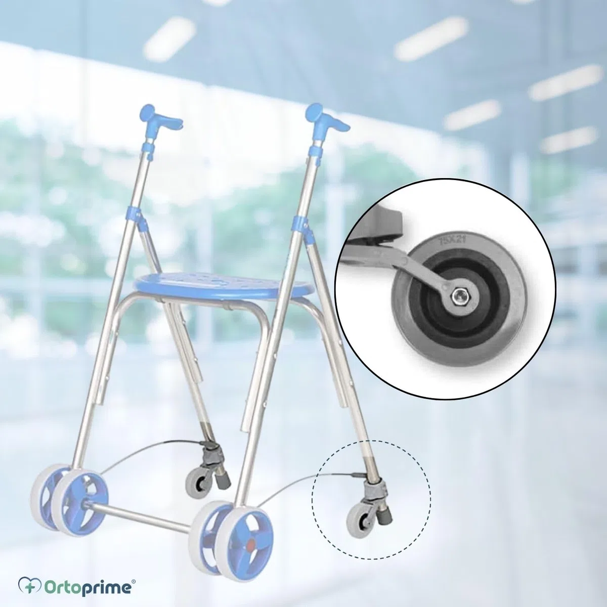 OrtoPrime Kit x2 RUEDAS Andadores Ancianos - Ruedas Traseras Adaptables a Andadores de Adultos - Casquillos Compatibles Tubo de 30mm 25mm y 22mm - Freno a la Carga por Presión y Fácil Instalación