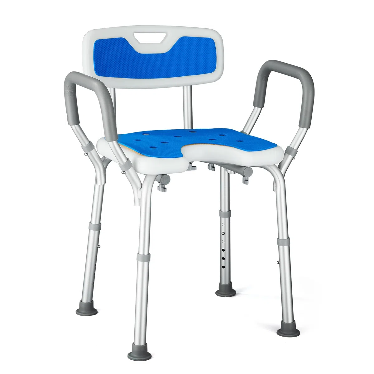 Silla Ducha Personas Mayores Asiento en U Taburete de Baño Antideslizante con Altura Ajustable de 6 Niveles y Reposabrazos Asiento de Ducha Regulable para Ancianos y Discapacitados