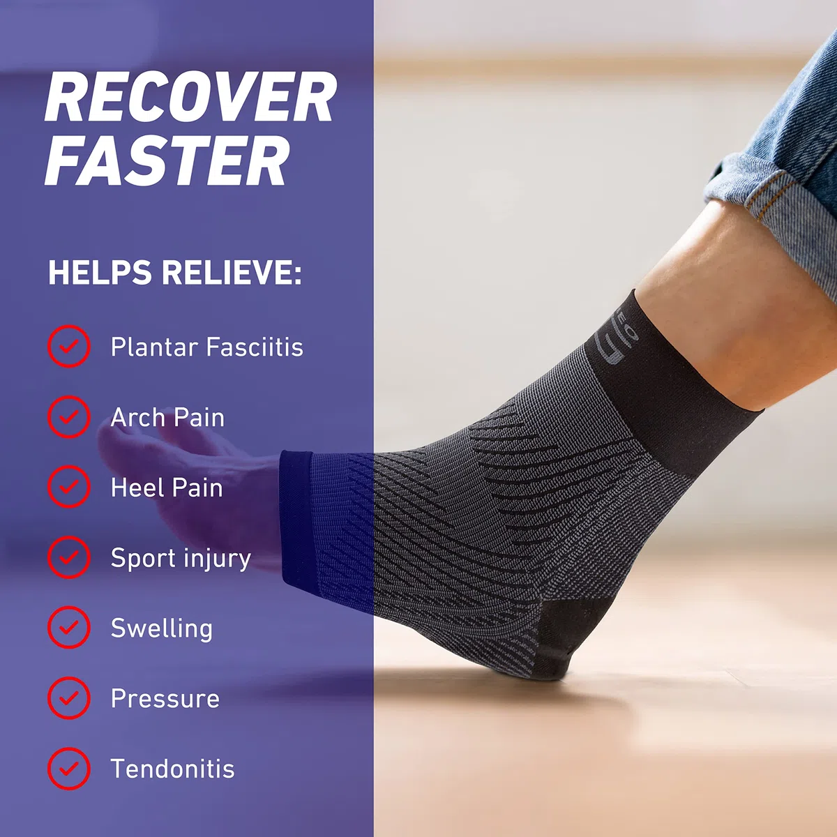 Neo G Medias de Compresión para Fascitis Plantar - Talla L - Calidad de Grado Médico, almohadilla de silicona. Ayuda a aliviar la fascitis plantar, la presión y dolor en el talón - 1 par - Unisex