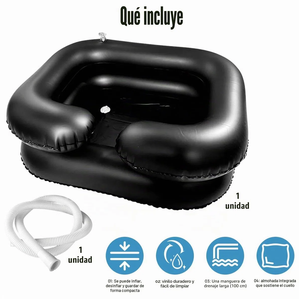 Lavabo de pelo con champú inflable, manguera de escape de 1 m, lavado de pelo para altitud, para mujeres embarazadas, pacientes lesionados