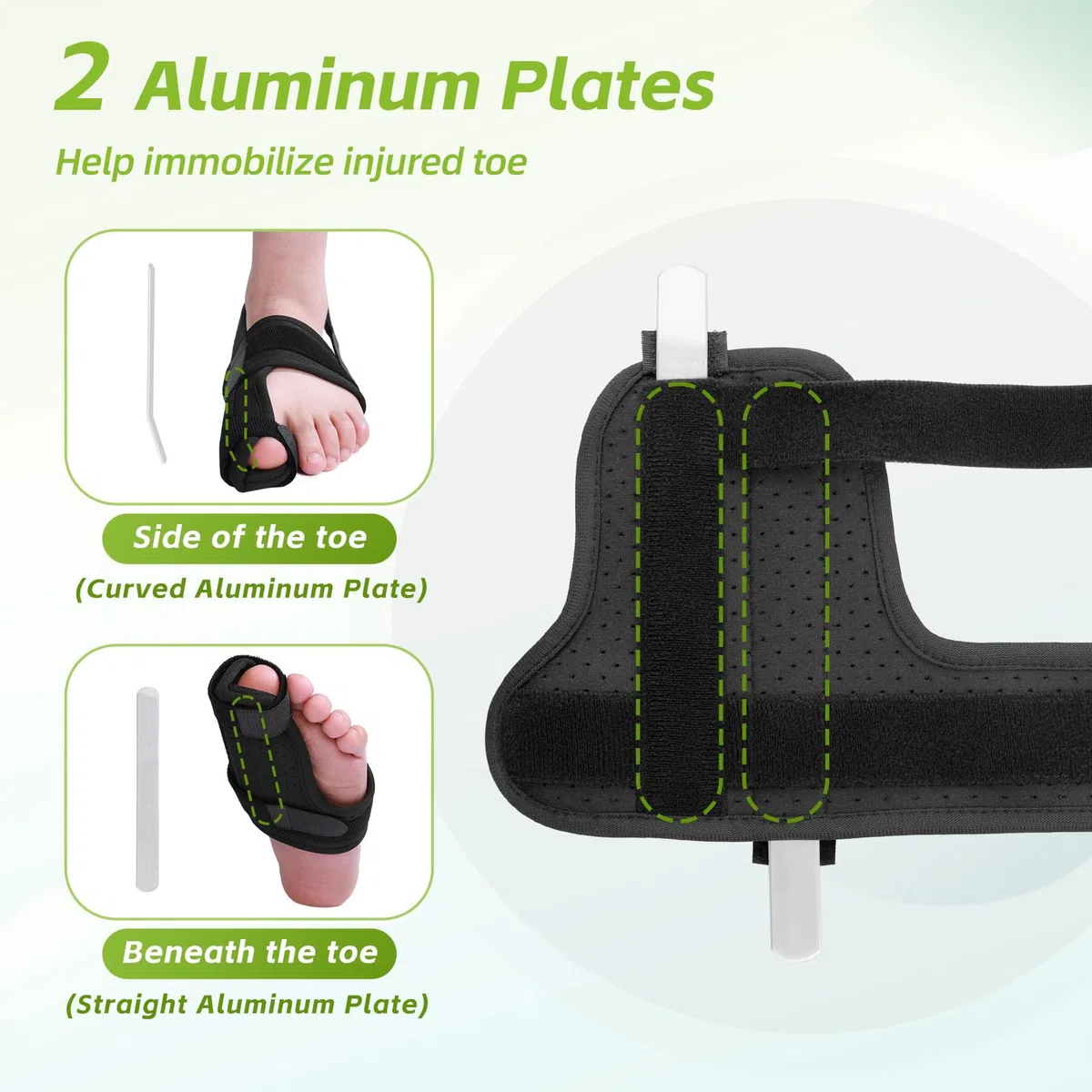Fanwer Férula Dedo Pie para Fractura o Recuperación del Dedo Gordo - Con 2 Placas Metálicas Ajustables para Mujer y Hombre (Derecho)