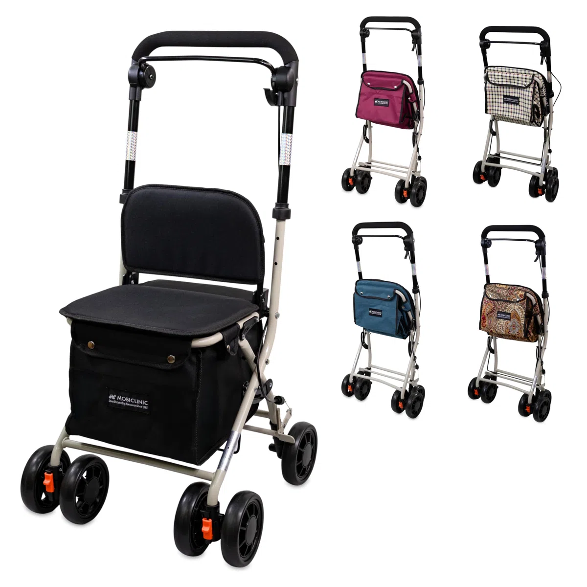 Mobiclinic® Andador Plegable Carro de la Compra con Asiento Coliseo Acero Ruedas 360º Negro