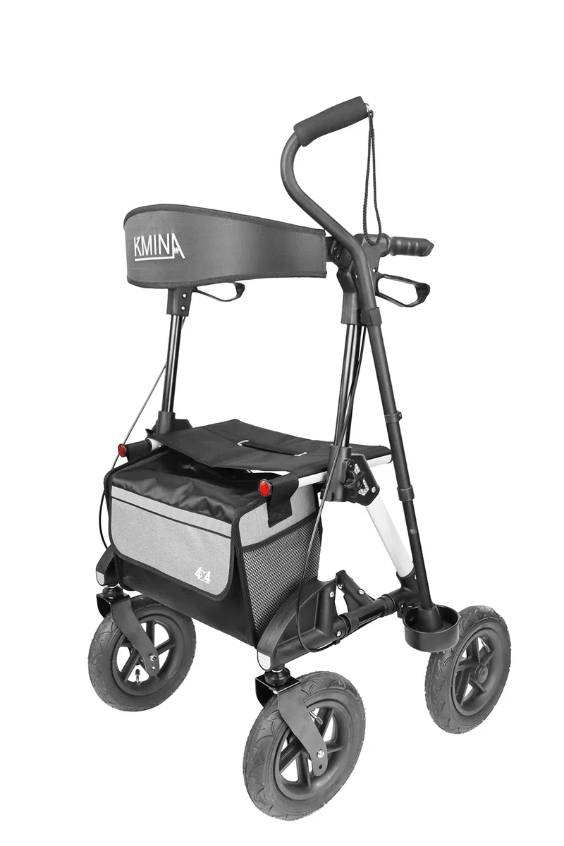 KMINA Andador para Adultos Todoterreno con Asiento y Ruedas Neumáticas para Exteriores de Aluminio