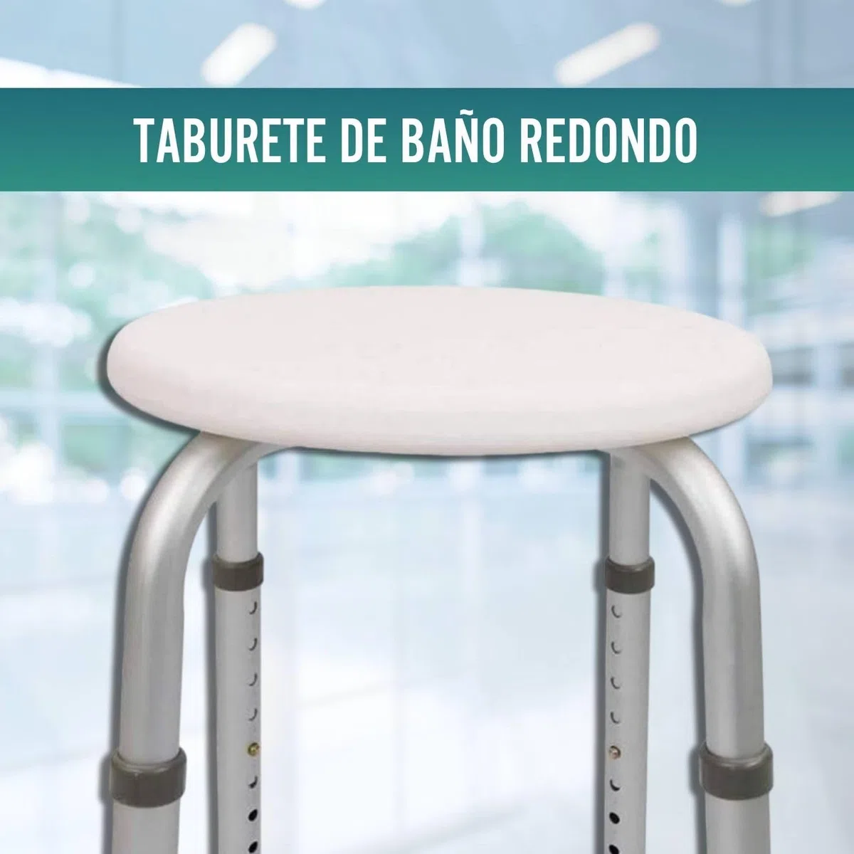 OrtoPrime Taburete de Ducha Redondo - Taburete Baño Antideslizante para discapacitados o Ancianos - Silla Ortopédica para Ducha - Asiento Ducha Adulto - Silla para baño Adulto - Altura Regulable