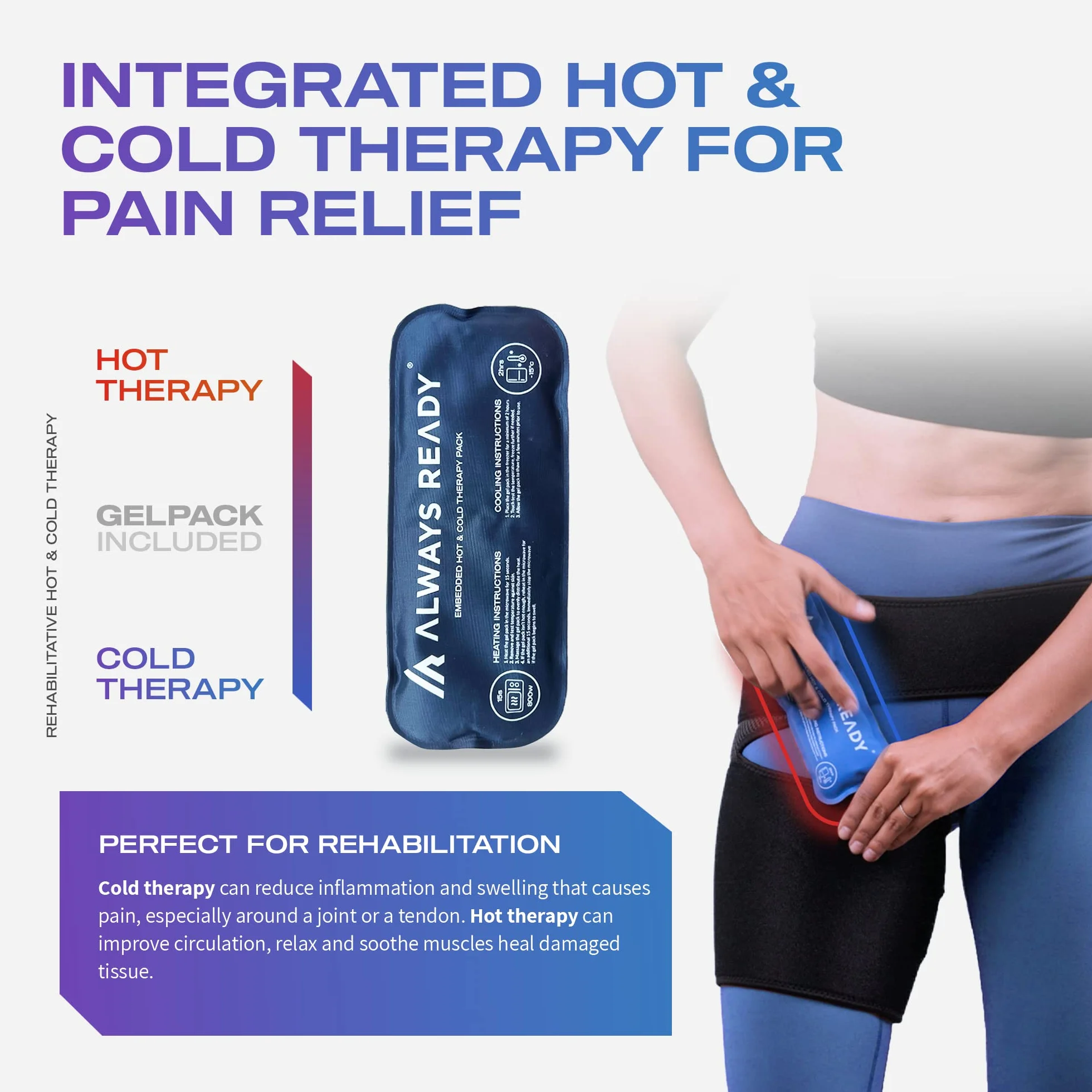 Always Ready Groin, Faja Para La Cadera, el Muslo y Los Músculos Isquiotibiales Con Terapia de Frío y Calor, Ideal Para Aliviar la Tensión y el Dolor Ciático, Compresión Ajustable, Unisex (M-XXL)