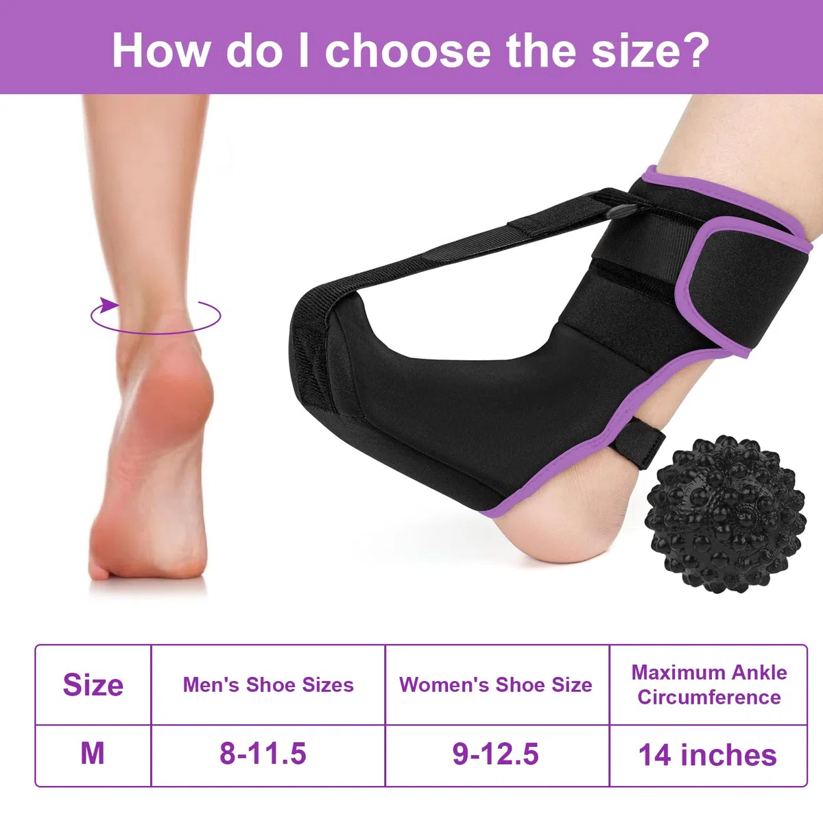 Férula Nocturna Fascitis Plantar Brazalete de Noche Ajustable Transpirable Ferula Fascitis Plantar con Bola de Masaje Puntiaguda para Pies Planos Tendinitis de Aquiles