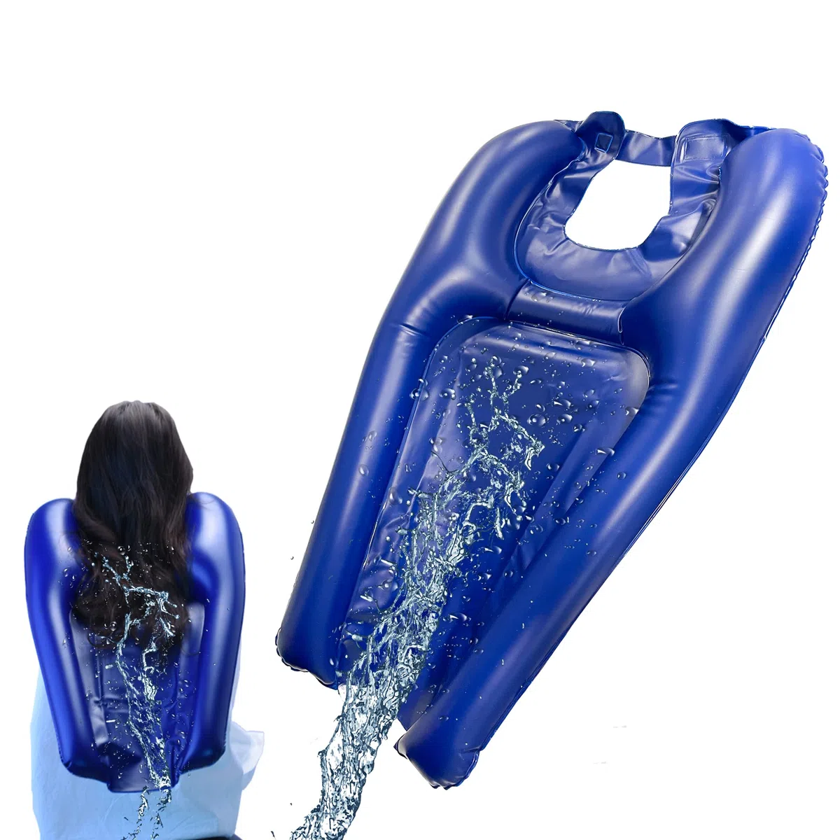 Lavacabezas Portatil para Casa - Silla o Cama - Profesional - Peluquería - Lavabo Portatil Hinchable para Ancianos, Embarazadas, Niños, Heridos y Discapacitados - Ducha de Emergencia, Azul
