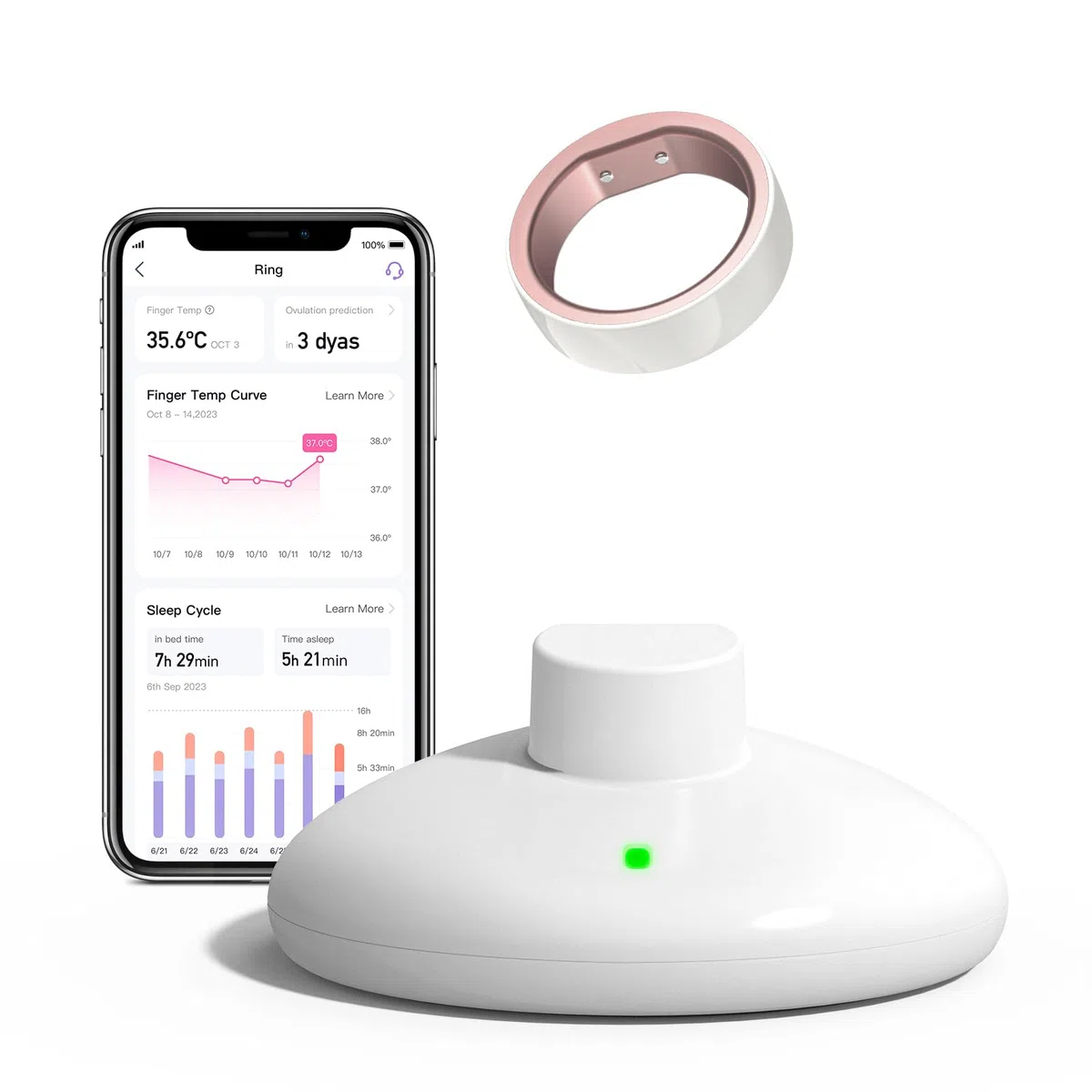 Femometer Anillo Inteligente Seguimiento Fertilidad Ovulación Sensor Temperatura Sincronización Automática Talla 8