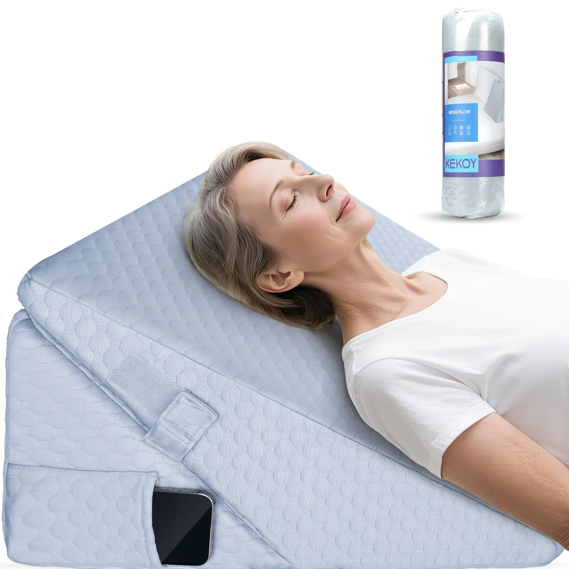Kekoy Cuña Antireflujo Adulto Ajustable | Ideal para Apnea del Sueño, Reflujo Ácido, Ronquidos y Recuperación Postoperatoria | Almohada Cuña en Espuma de Memoria, Funda Lavable y Asidero - Gris