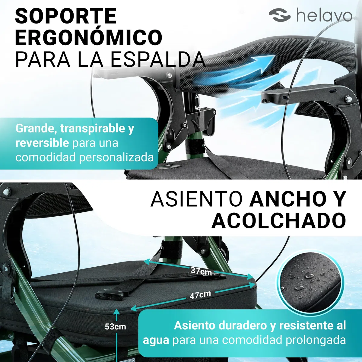 Helavo Rollator y Silla de Ruedas 2 en 1 con Ruedas Todoterreno – Andador Ligero con Función Silla de Ruedas, Plegable, Altura Ajustable, Capacidad de Carga hasta 136 kg