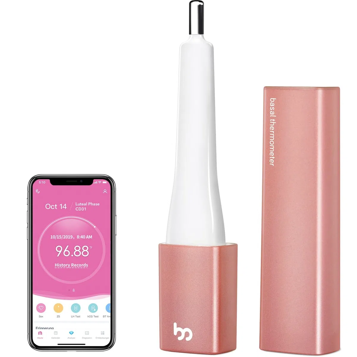 Femometer Termómetro basal Bluetooth con aplicación inteligente (iOS y Android), termómetro digital de fertilidad NFP, monitor de fertilidad, ordenador de ciclo para ovulación y control de ciclos
