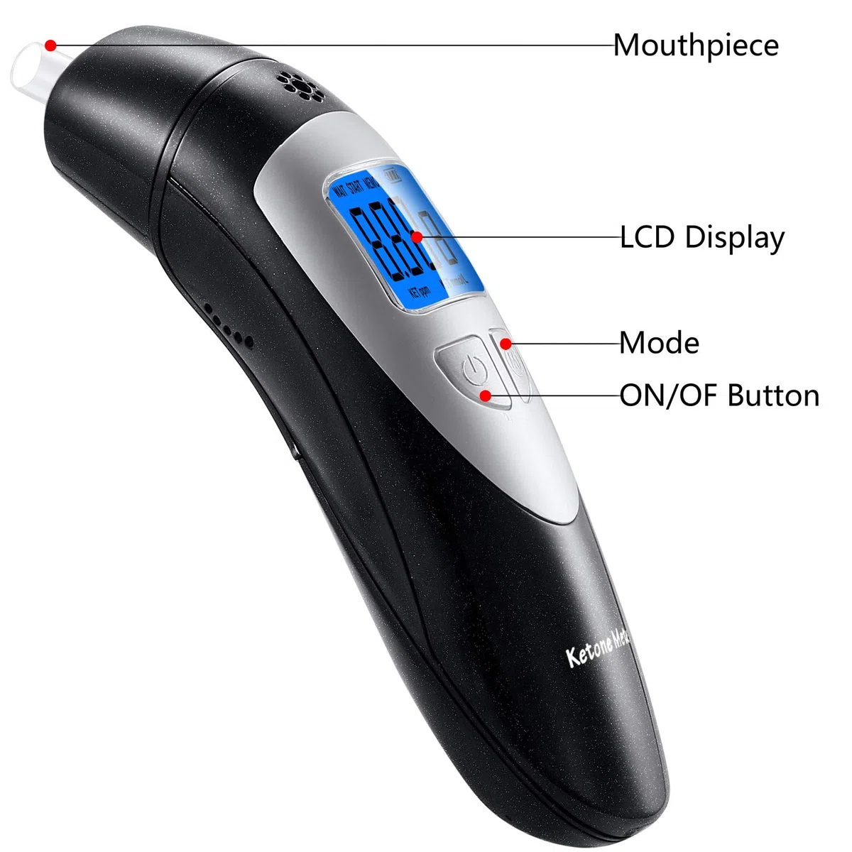 Medidor de cetonas portátil y profesional digital de cetonas para detectar el estado de cetosis con 10 boquillas para probar cetosis (negro)