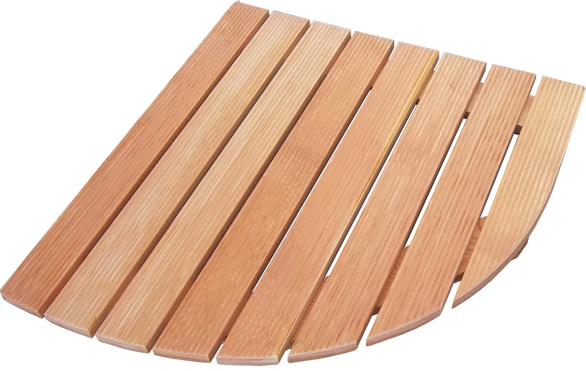 Castelmerlino Tarima para ducha Esquina en Alerce Natural Certificado PEFC lado 63 cm para bandejas de ducha esquina lado 80 cm