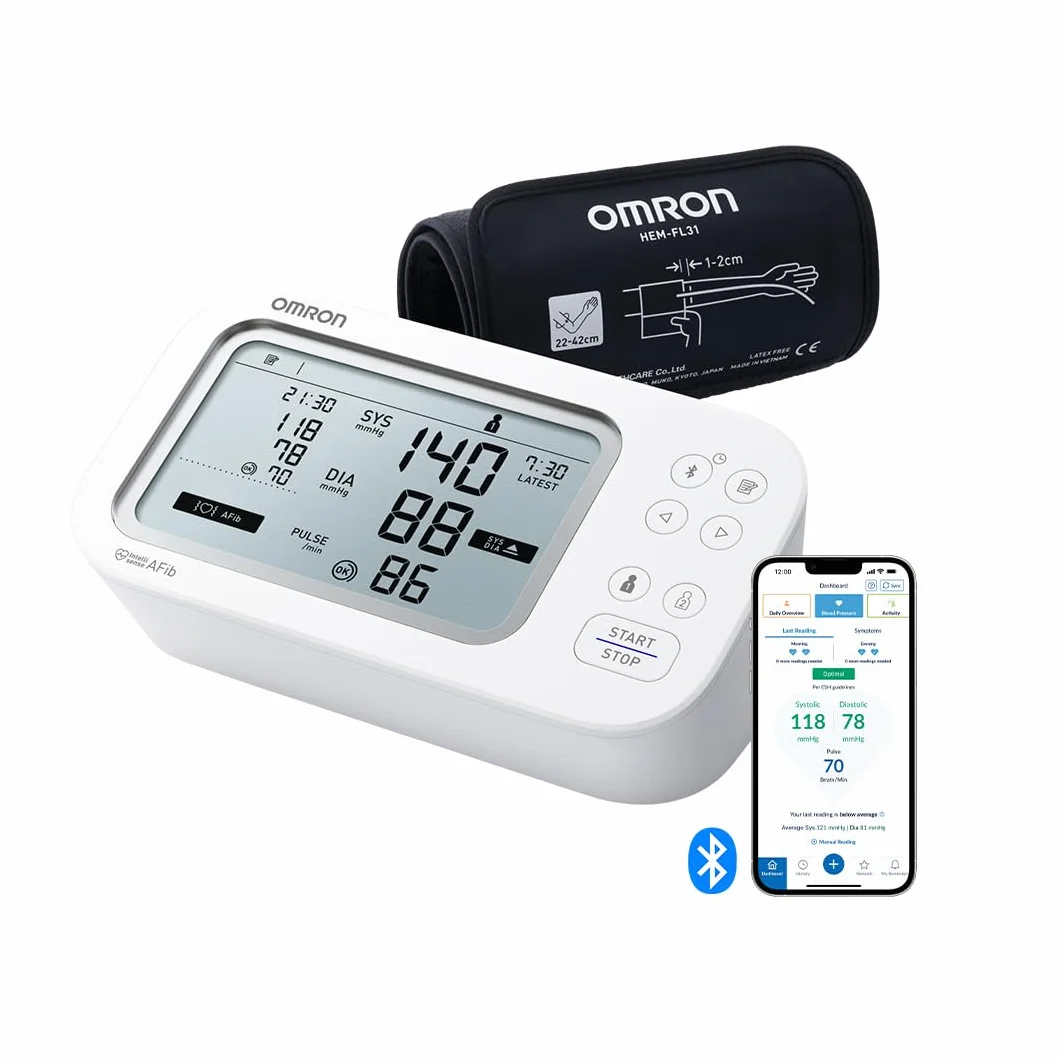 OMRON X7 Smart AFib Tensiómetro de Brazo Detecta Fibrilación Auricular Medidor Tensión Arterial Validado Clínicamente 2 Usuarios Brazalete Intelli Wrap 22-42cm