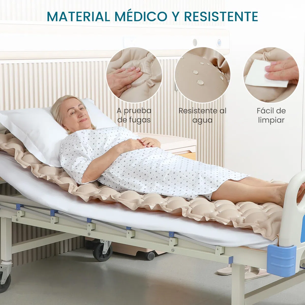 Kekoy Colchón antiescaras de presión alterna, Bomba silenciosa, Impermeable, previene heridas de presión Grado I, para hospitales, hogares y Camas Hospitalarias, 200x90 cm