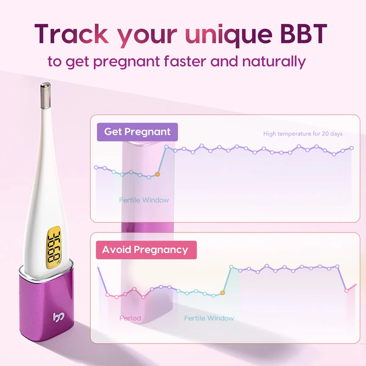 Termómetro de temperatura basal para seguimiento de fertilidad y ovulación Morado