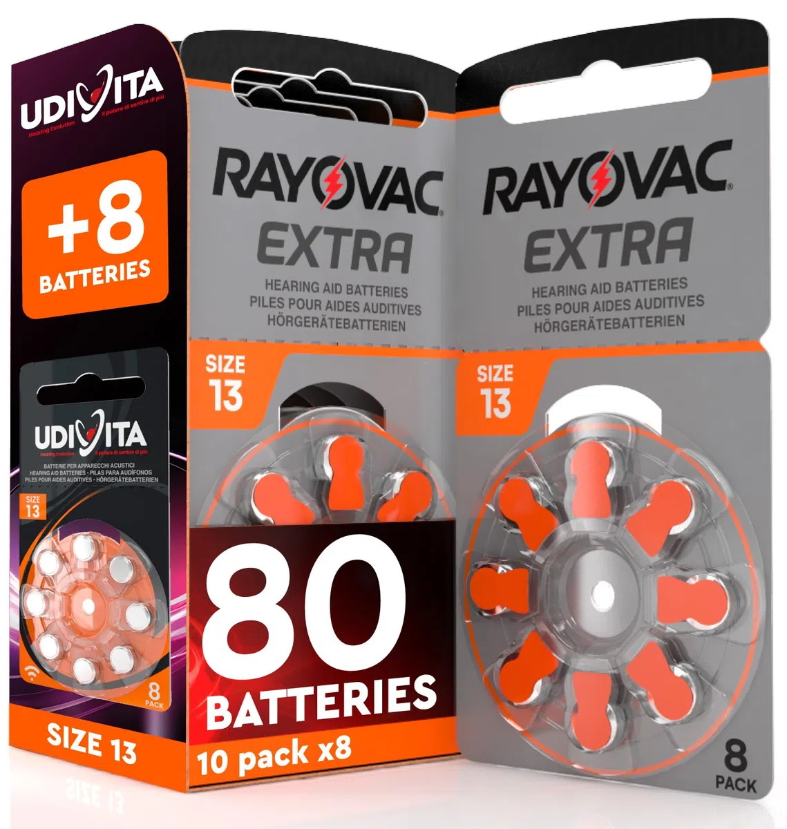 80 Pila para Audífonos Rayovac Extra 13. 10 Pack de 8 Unidades Baterías de Audífono