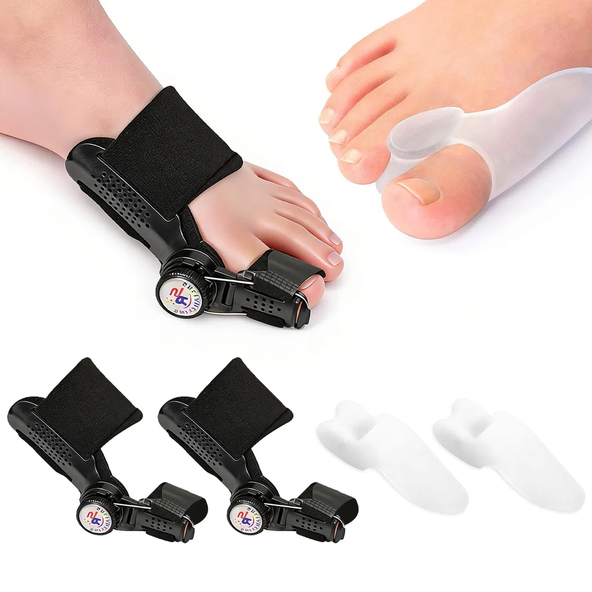 2 Unidades Corrector De Juanetes Set,Botones Ajustables Corrector Dedos Pies,Con 2 Almohadillas De Silicona Separador Dedos Pie,Apto Para Uso Diurno Y Nocturno,Alivia La Presión Sobre Los Juanetes