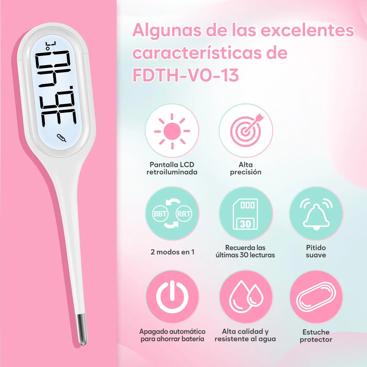 Easy@Home Termómetro Digital Corporal de 2 Modos: Monitor de la Temperatura Basal y Oral | Medidor Preciso para la Fertilidad de Mujeres y Fiebre Rápido en 12 Segundos