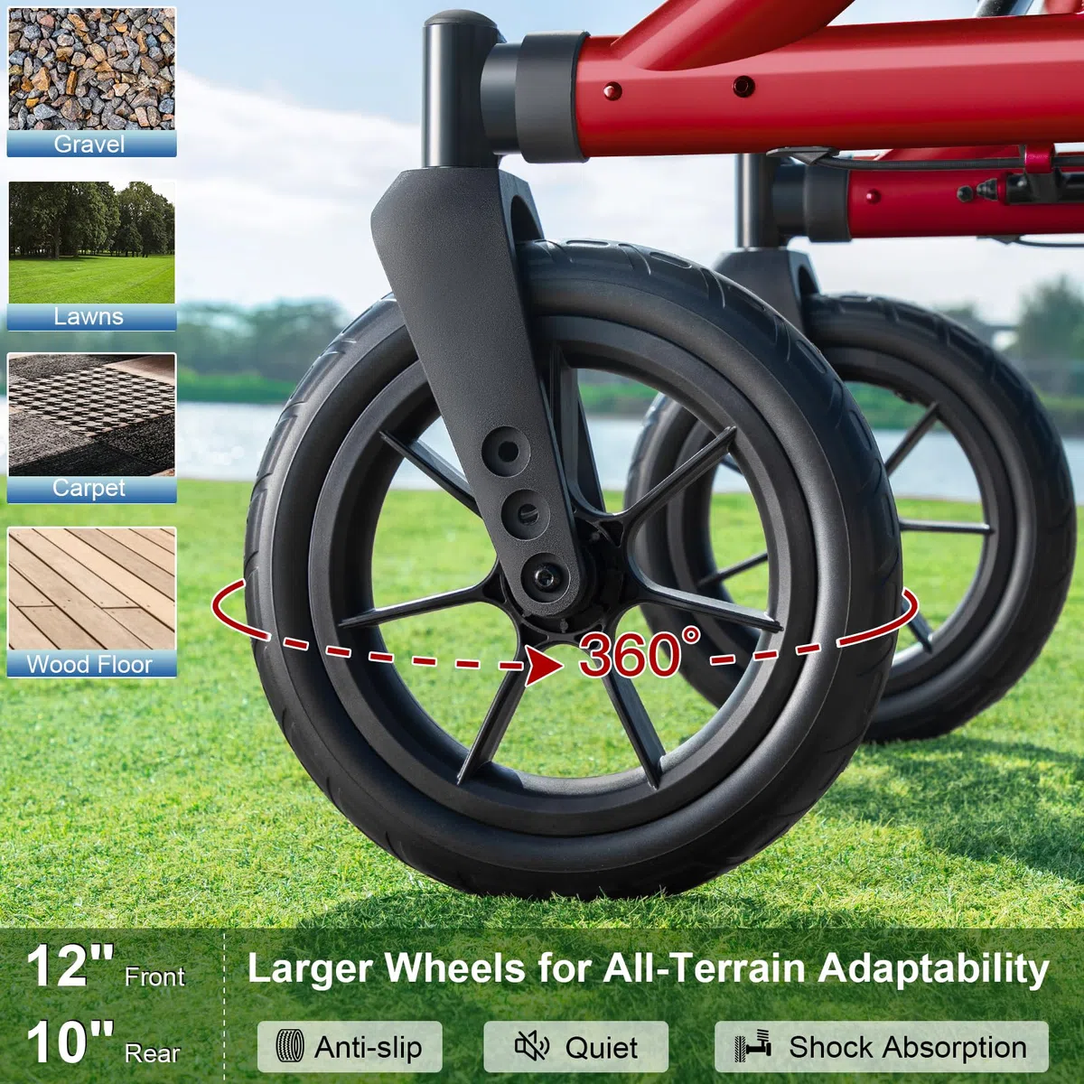 MAXWALK Andador para Ancianos con Ruedas Grandes 30 cm Todo Terreno, Andador Plegable Ligero con Asiento y Altura Ajustable, Andadores Estrechos para Apartamentos- Andadores Adultos