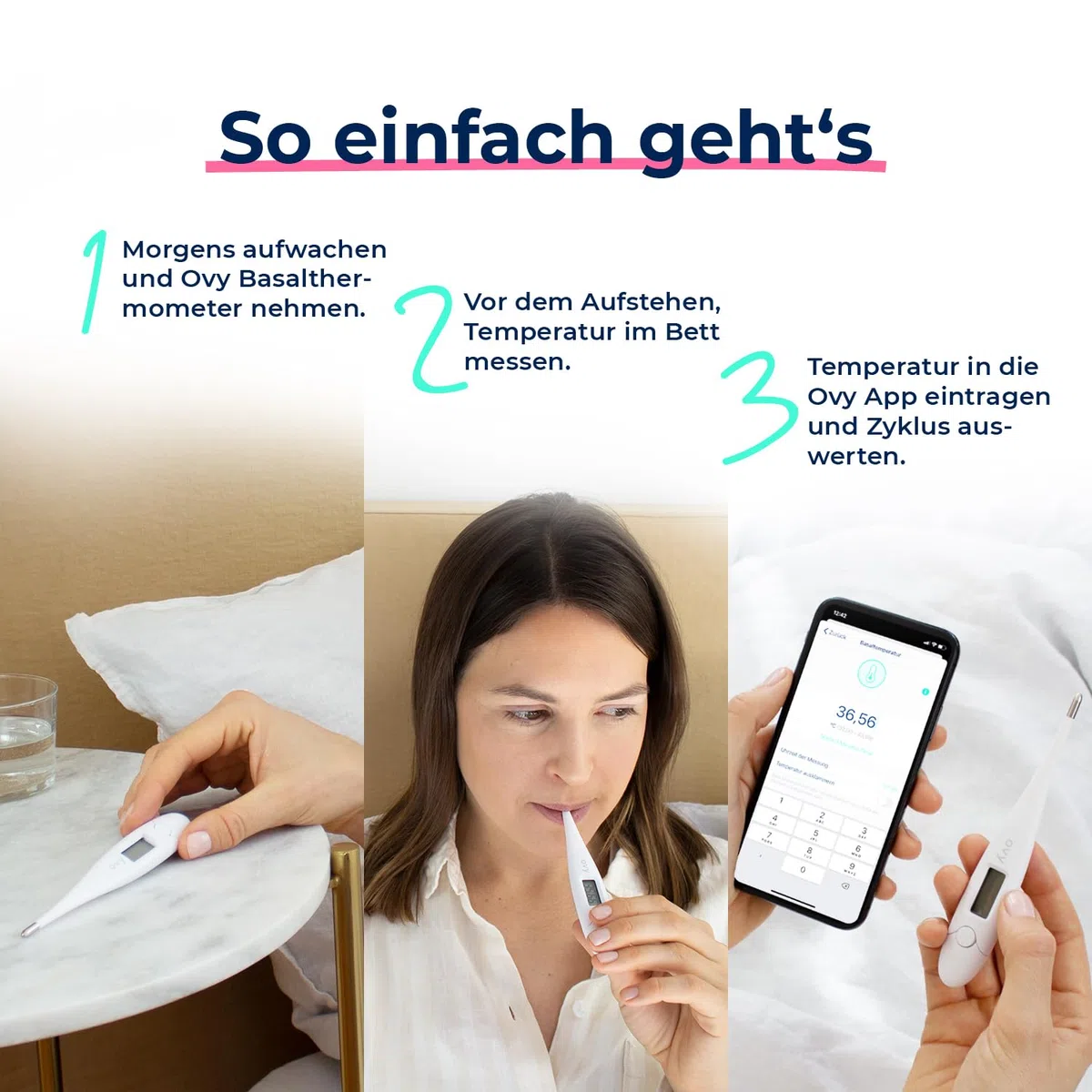 Ovy® termómetro basal para el control del ciclo I Medición de la ovulación para calcular los días fértiles (PFN) I Control conceptivo sin hormonas I +App (depósito datos en Alemania)