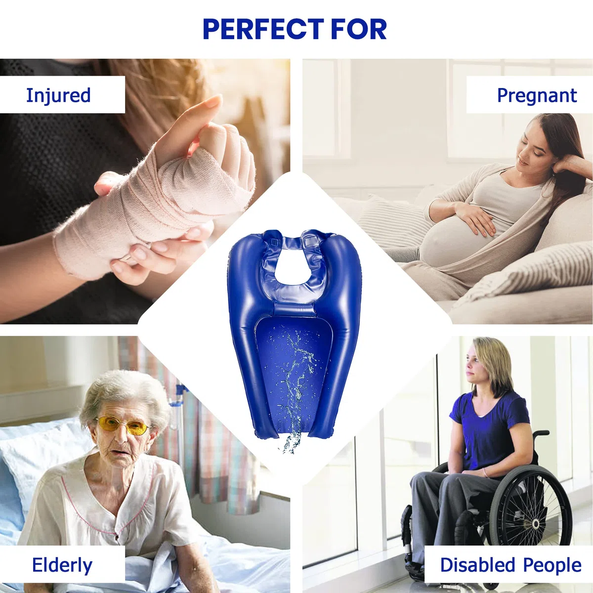 Lavacabezas Portatil para Casa - Silla o Cama - Profesional - Peluquería - Lavabo Portatil Hinchable para Ancianos, Embarazadas, Niños, Heridos y Discapacitados - Ducha de Emergencia, Azul