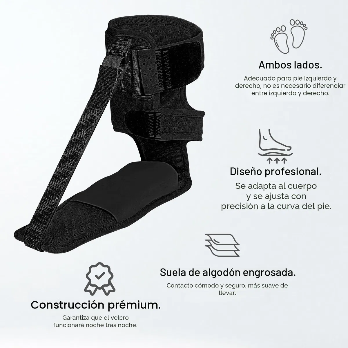 Versión mejorada férula nocturna para fascitis plantar ajustable transpirable con soporte para talón y tendón de Aquiles adecuada para caída del pie espolón calcáneo dolor nocturno talla única negro