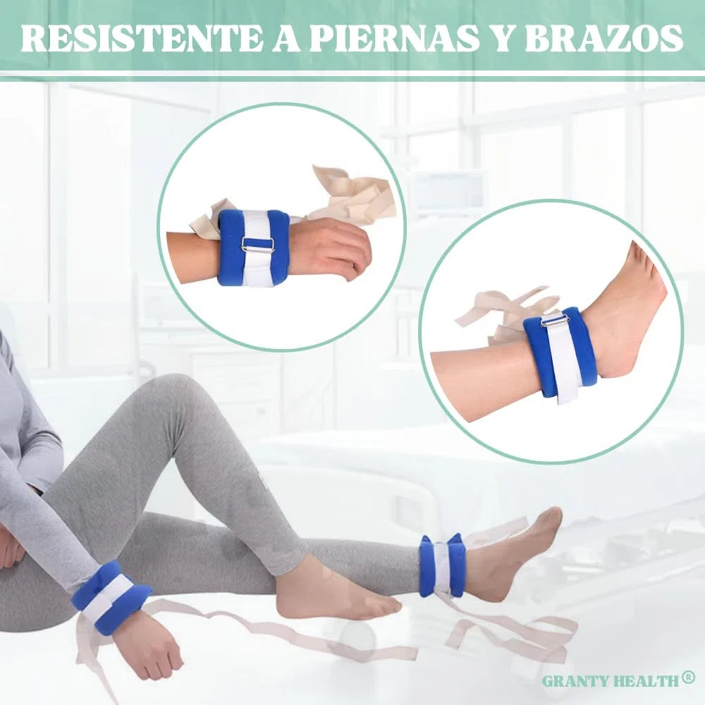 GRANTY DISEÑO REFORZADO Correas de Sujección Muñeca y Tobillos para Atar en Cama Hospital, Muñequera para Atar enfermos, 2 Correas de Sujección para manos