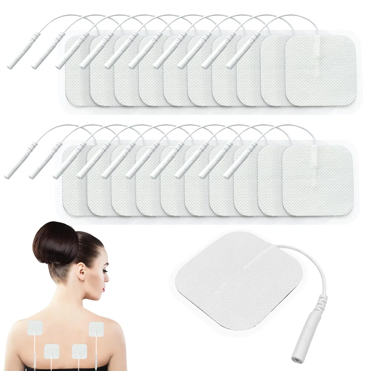 20 Pcs Electrodos de 5 × 5 cm, Reutilizables y Autoadhesivos con Conector pin de 2 mm, Electrodos Compatibles Electroestimuladores TENS y EMS, Almohadillas de Repuesto para Electroterapia