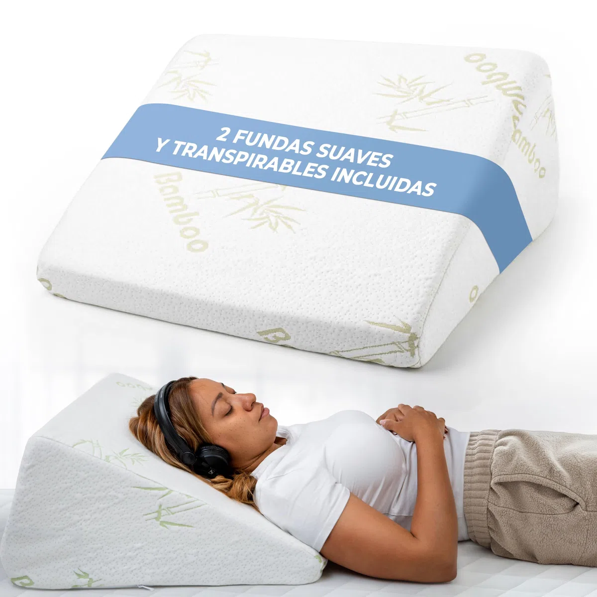 Restwell® Almohada Cuña Ergonómica 60 cm de Ancho | Cojin Respaldo para Leer Ver TV o Trabajar con Portátil en Cama y Sofá | Soporte Cómodo de Espalda | Viscoelástica Transpirable | 2 Fundas Incluidas